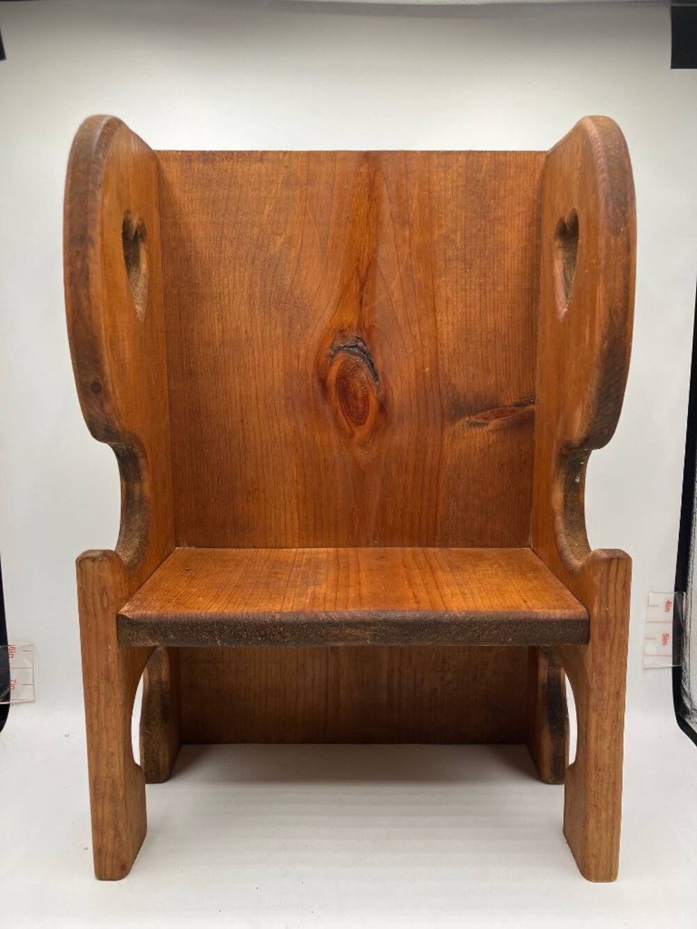Handcrafted Solid Wood Doll Bench Heart Motif 16"H Good Condition